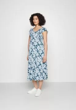 Midi V Flared Dress Witrh Ruffle Sleevees - Robe En Jersey - Dark Blue/Blue