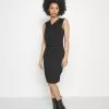 Drapped Neckline Smart Bodycon Sleeveless Mini Dress - Robe En Jersey - Black