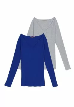 Anna Field 2-Pack - T-Shirt À Manches Longues - Blue/Mottled Grey -Anna Field Boutique 3740952350b54d9eb9a967298177002f
