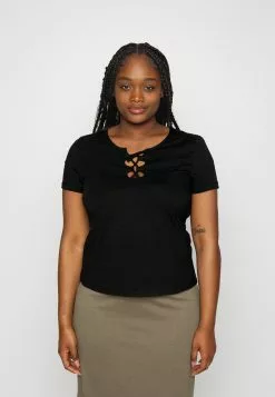 Curvy Front Lace - T-Shirt Basique - Black