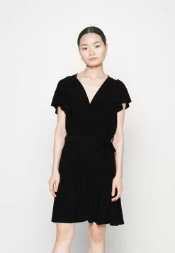 Frilled Cap Sleeves Flared Dress - Robe En Jersey - Black