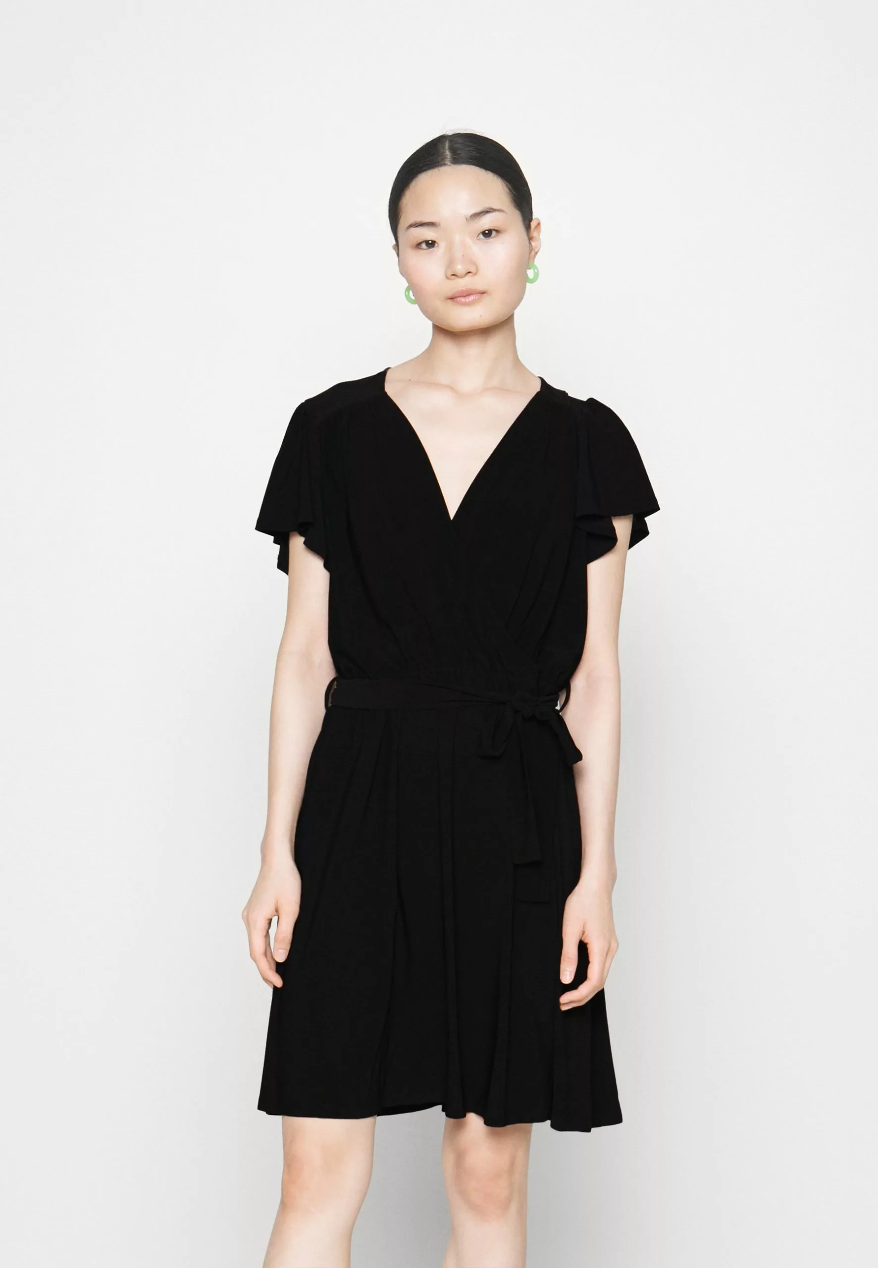 Frilled Cap Sleeves Flared Dress - Robe En Jersey - Black 1 Frilled Cap Sleeves Flared Dress - Robe En Jersey - Black