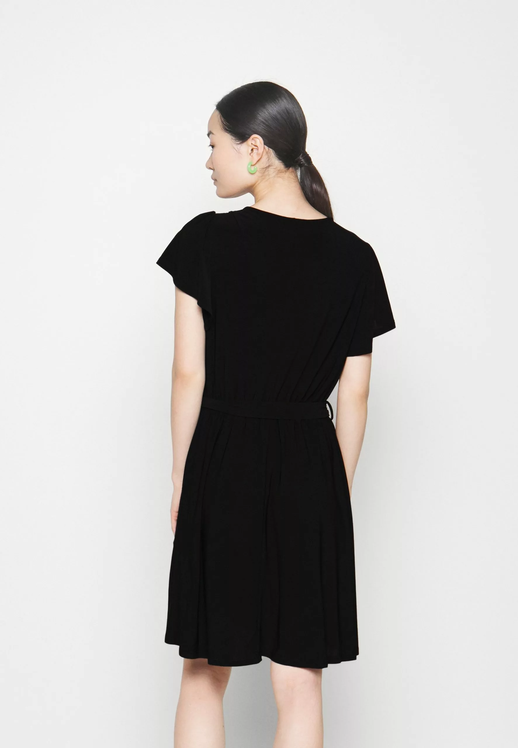 Frilled Cap Sleeves Flared Dress - Robe En Jersey - Black 3 Frilled Cap Sleeves Flared Dress - Robe En Jersey - Black – Image 3