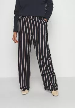 Wide Leg Pant - Pantalon Classique - Dark Blue/Brown/White