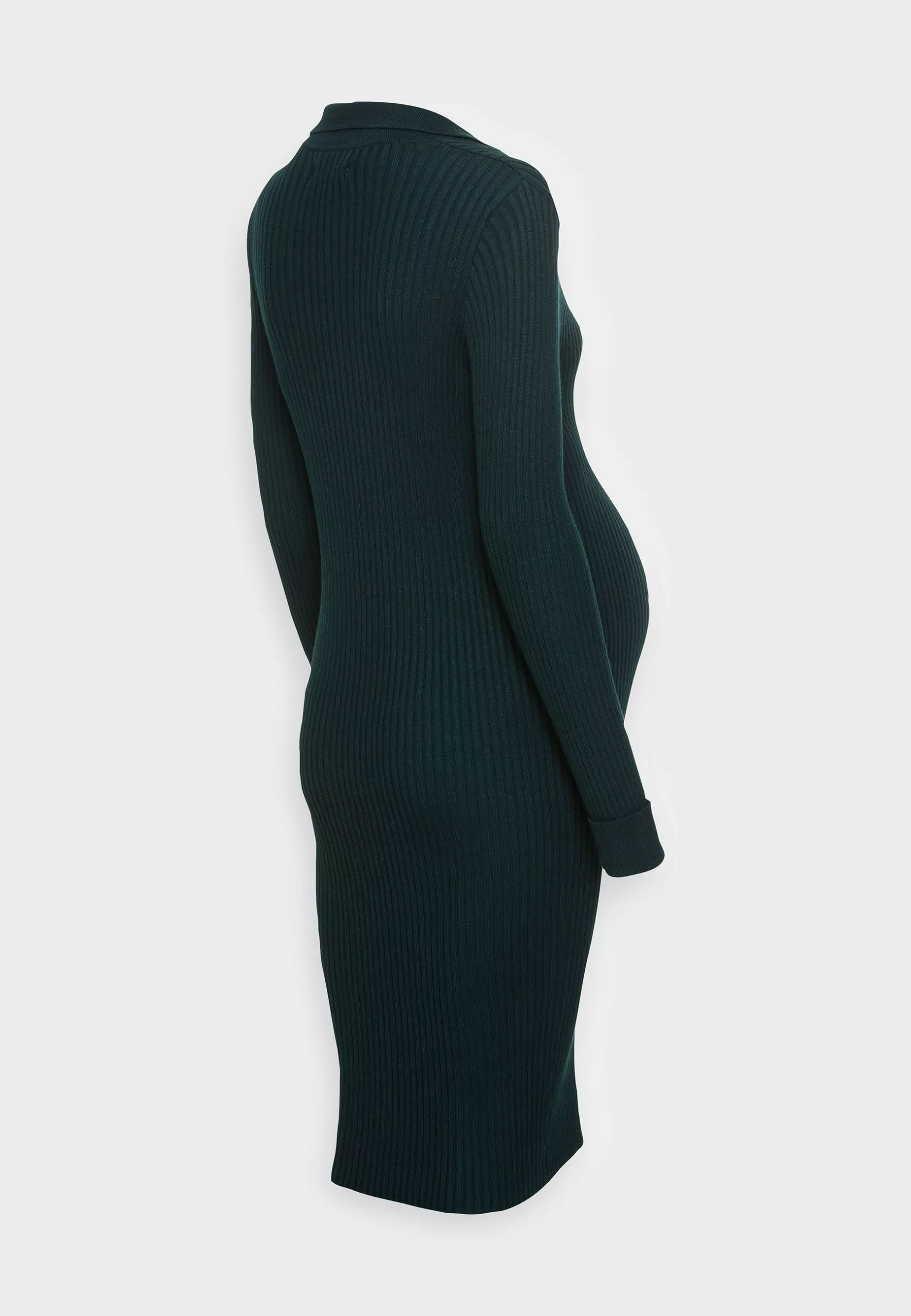 Polo V Ausschnitt Ripp Bodycon Mini Strickkleid - Robe Fourreau - Green 2 Polo V Ausschnitt Ripp Bodycon Mini Strickkleid - Robe Fourreau - Green – Image 2