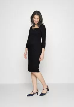 Notch Neckline Midi Dress - Robe En Jersey - Black