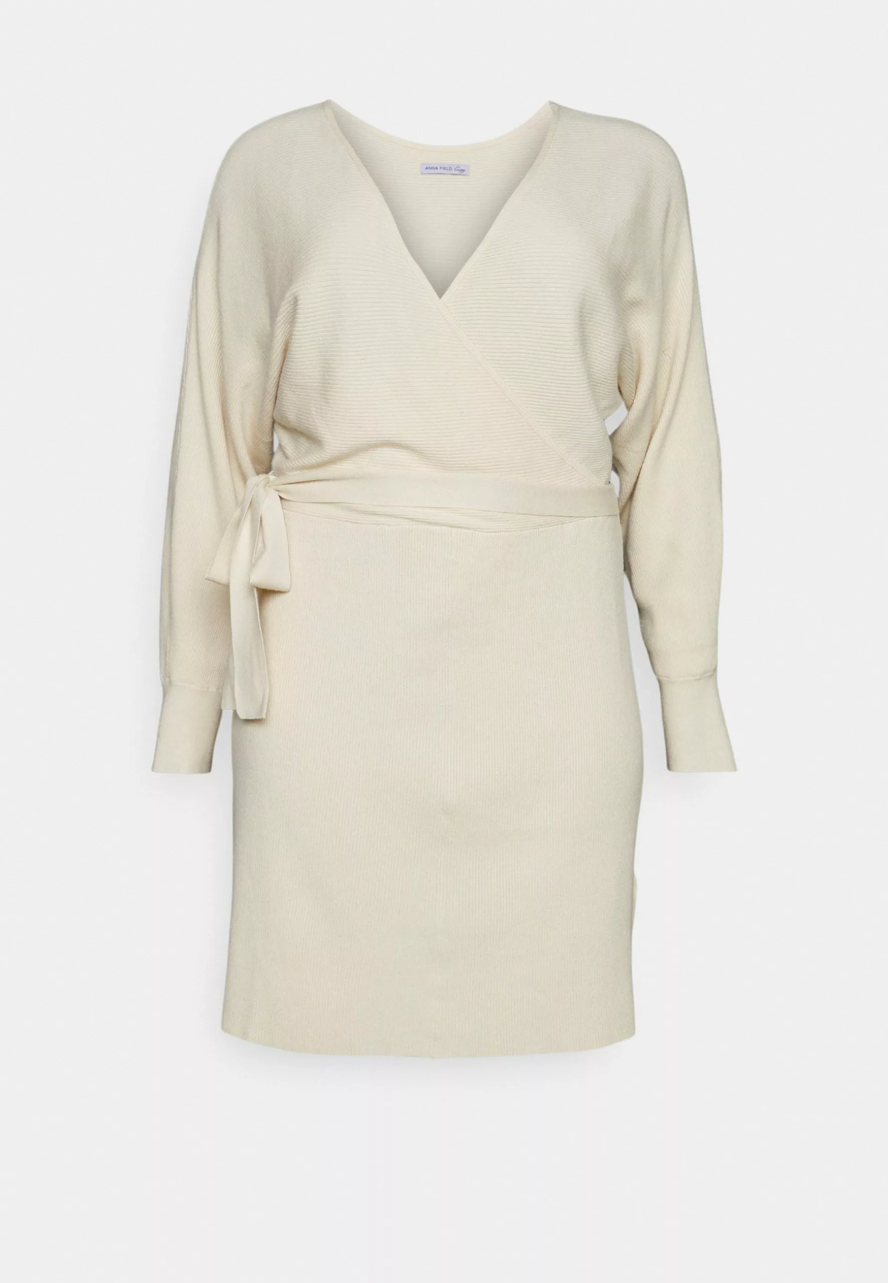 Wrap V Ausschnitt Mini Strickkleid Mit Gürtel - Robe Pull - Off White 4 Wrap V Ausschnitt Mini Strickkleid Mit Gürtel - Robe Pull - Off White – Image 4