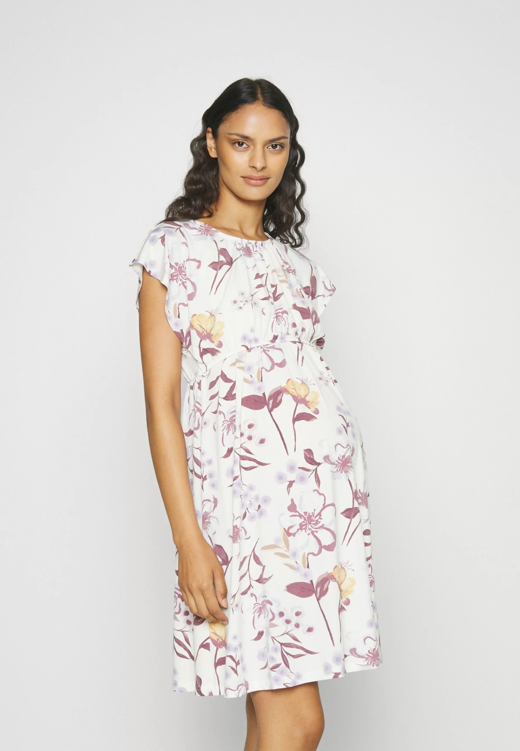 Fit And Flare Flowy Dropped Shoulder - Robe En Jersey - Beige/Lilac 1 Fit And Flare Flowy Dropped Shoulder - Robe En Jersey - Beige/Lilac
