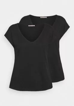 Anna Field Basic V Neck Drop Shoulder 2 Pack - T-Shirt Basique - Black
