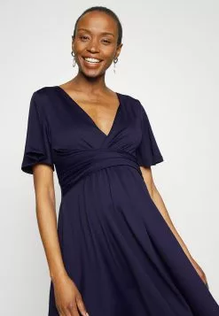 Sleeves Wrap Waist V Flared Mini Dress - Robe En Jersey - Dark Blue -Anna Field Boutique d9551b1e49b54f0d89bacfa8c121a8d2