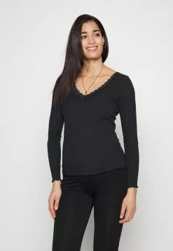Maternity Ribbed Longsleeve Lace - T-Shirt À Manches Longues - Black