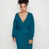 Wrap V Ausschnitt Mini Strickkleid Mit Gürtel - Robe Pull - Teal